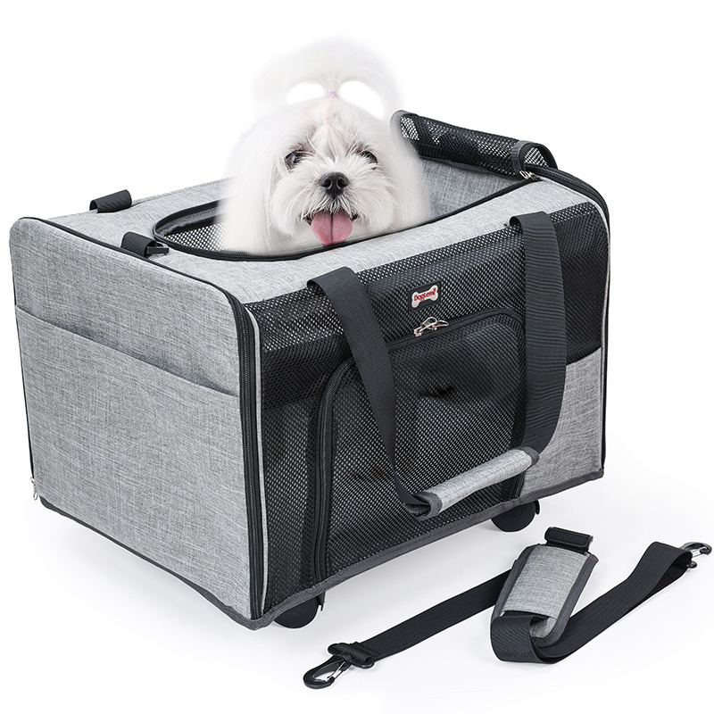 Airline Approved Pet Crate with Wheels, Rolling Cat Dog Carrier Pet Travel Carrier Crate on Wheels