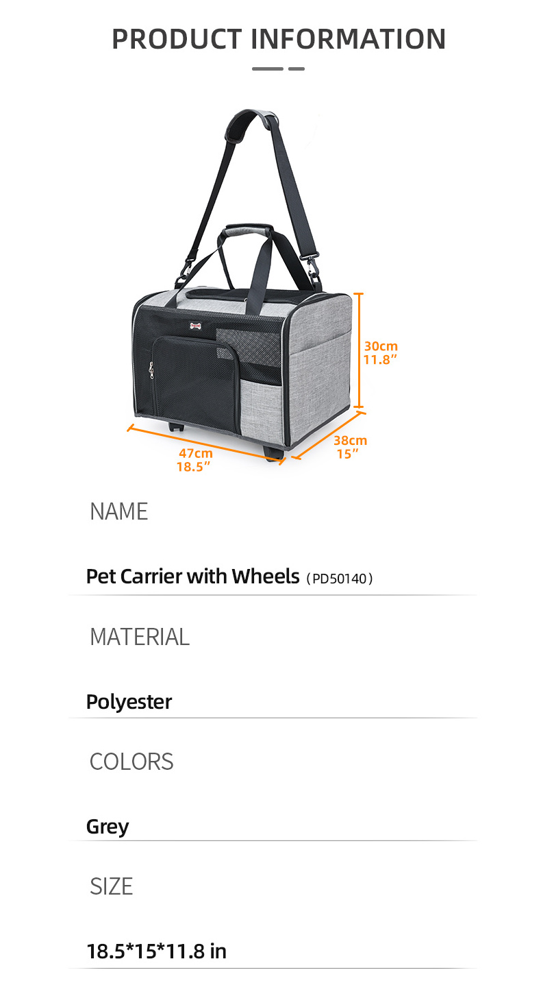 Airline Approved Pet Crate with Wheels, Rolling Cat Dog Carrier Pet Travel Carrier Crate on Wheels