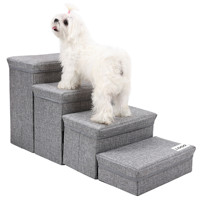 New Arrival Folding Dog Ramp with Storage Foldable Ramp for Cars and Bed 4 Stairs Pet Steps