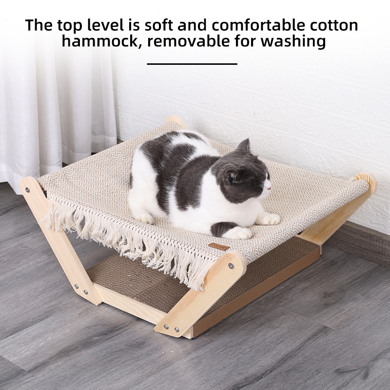 New Cat Products Wholesale Luxury Cat House Bed Scratching Sofa Elevated Nature Wooden Cat Hammock Bed