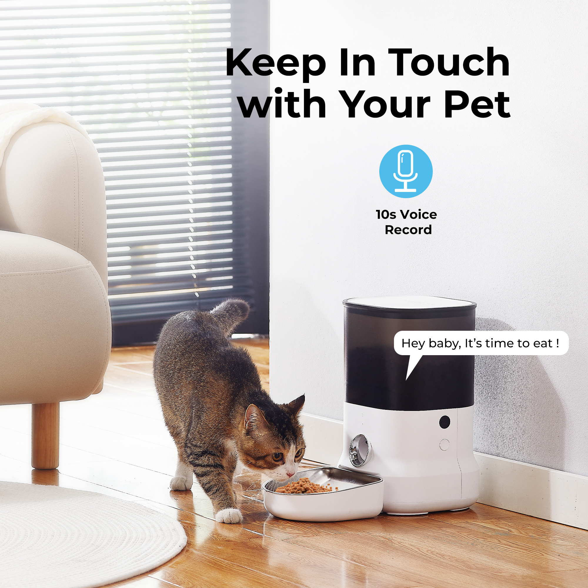 Auto Food Dispenser Wi-Fi Enabled Pet Feeder for Cat and Small Dog, Smartphone App Portion Control, Fresh Lock  System