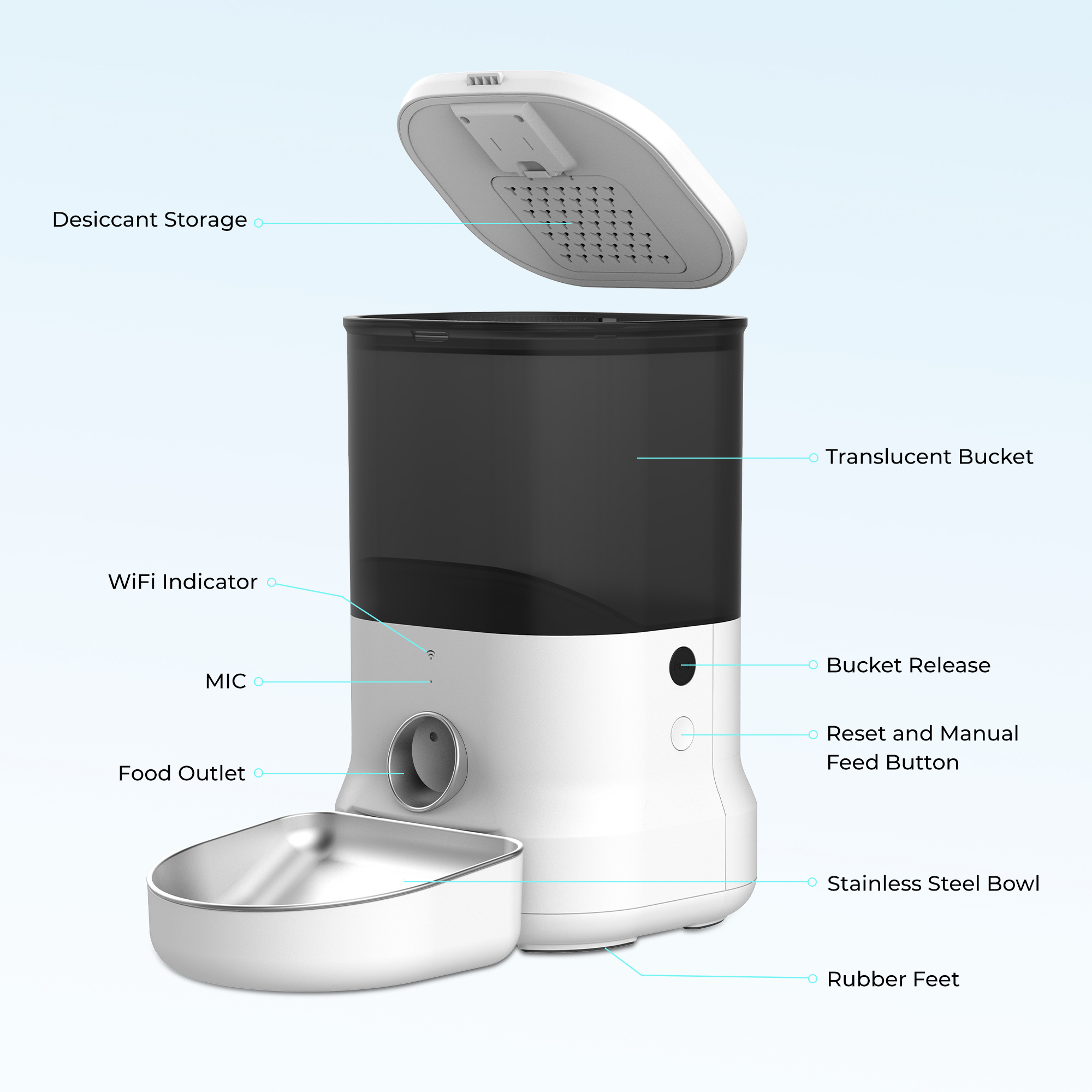 Auto Food Dispenser Wi-Fi Enabled Pet Feeder for Cat and Small Dog, Smartphone App Portion Control, Fresh Lock  System