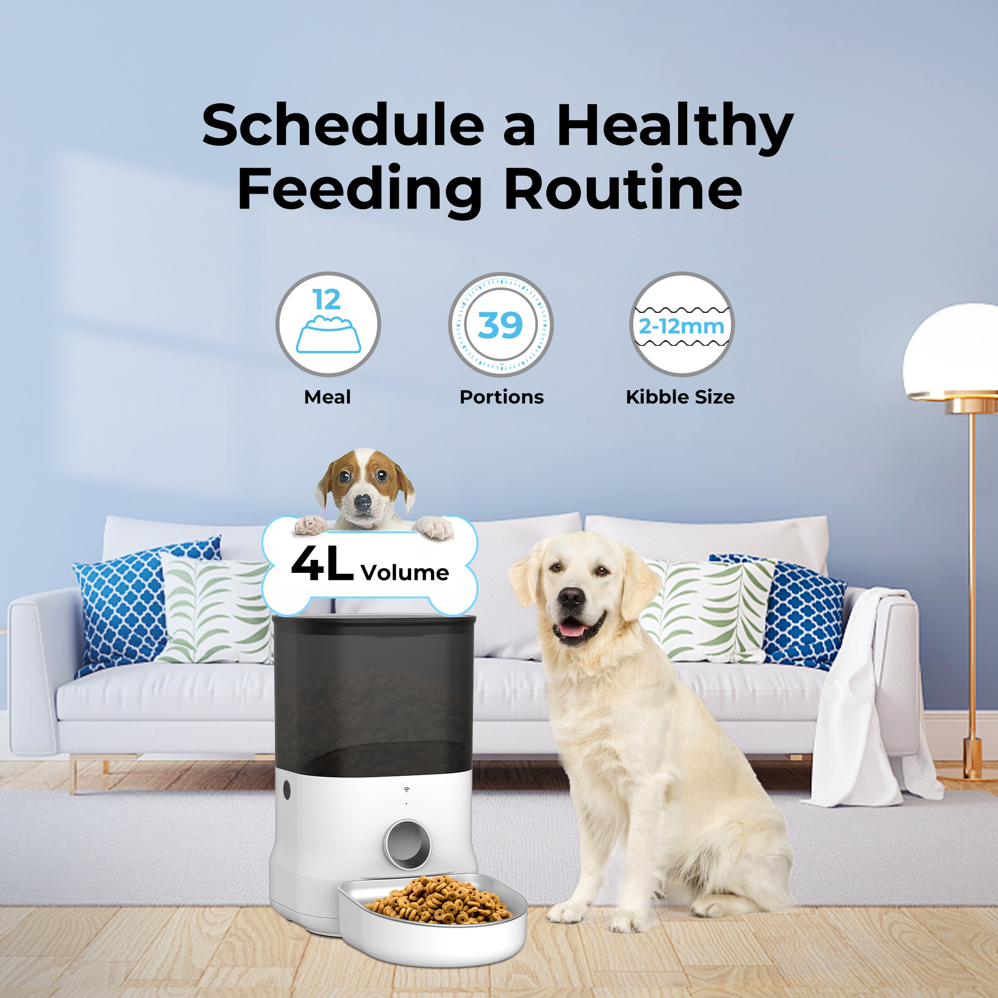 Pet Feeder for Cat and Small Dog with WiFi Smart Phone App Portion Control with APP, Fresh Lock System Auto Food Dispenser