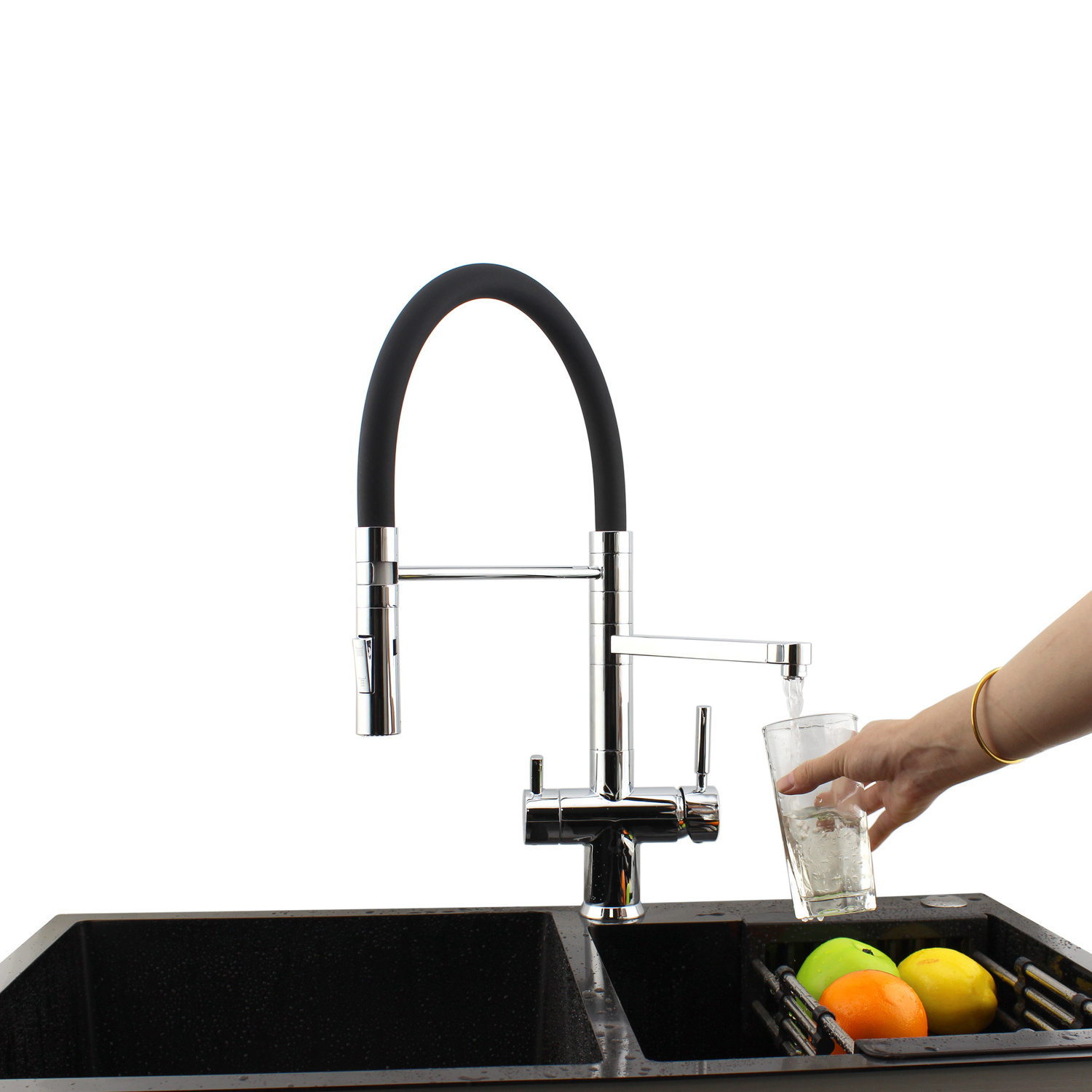 DOGO High Quality Popular 3 Way Pull out Pull Down Sprayer Kitchen Sink Faucet 3 in 1 Filtered Commercial Spring Kitchen Taps