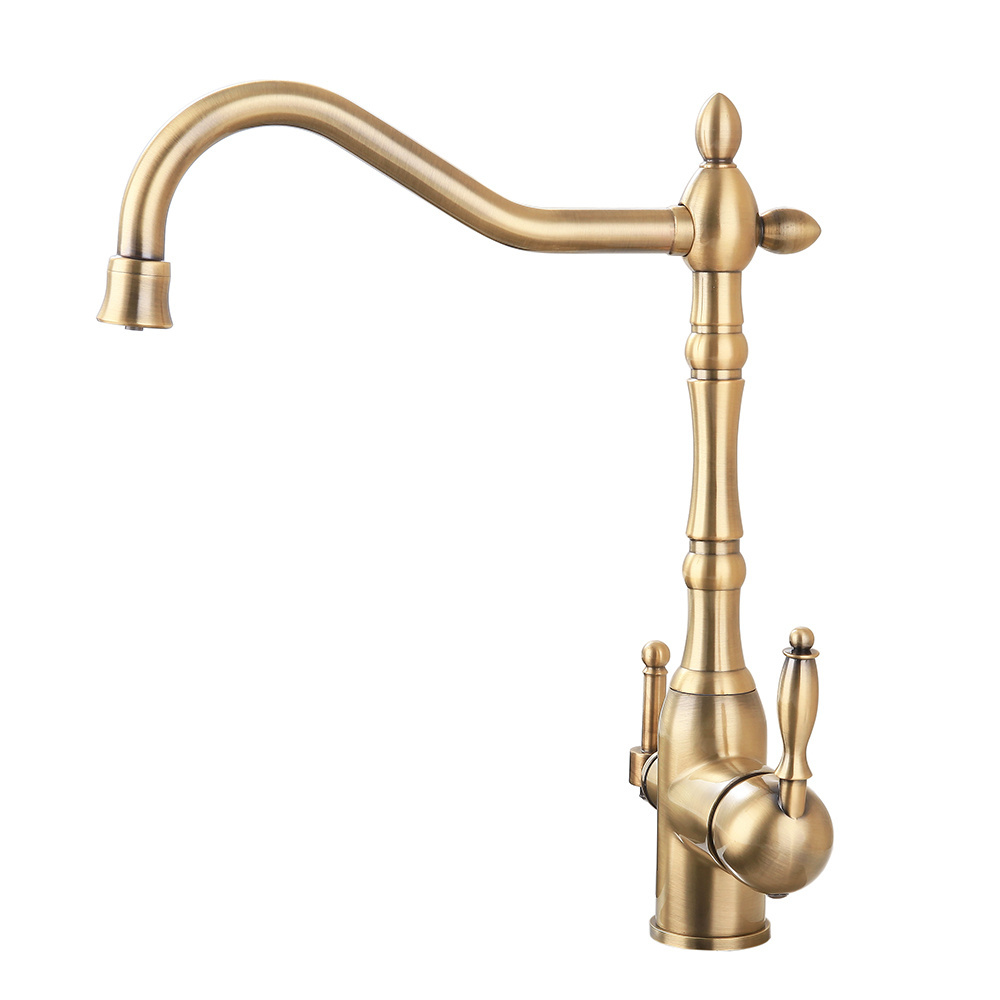 Unique design Golden 3 Way Kitchen Faucet Hot Cold Mixer Filter Water Taps Tri- flow kitchen faucet