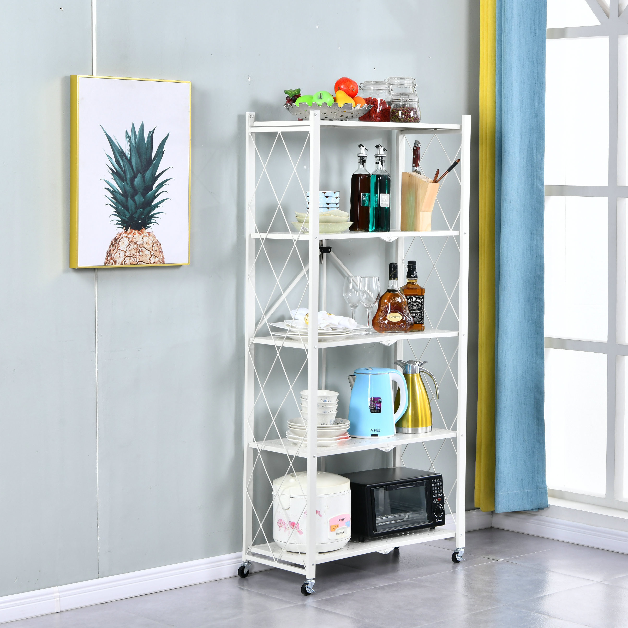 5-Tier Wire Shelving Bathroom Storage 5 Shelves Unit Metal Rack Kitchen Storage Rack With Wheels