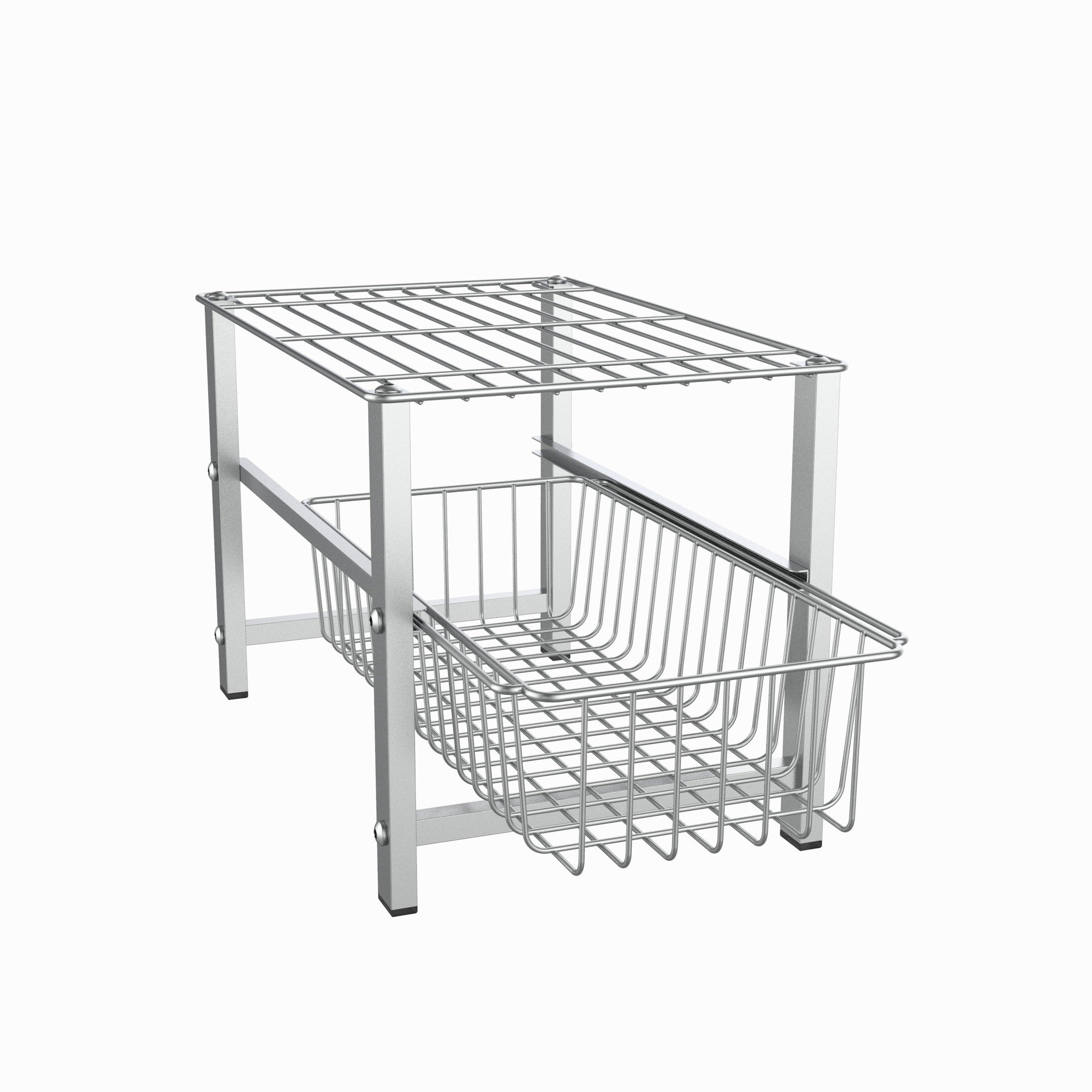 Sliding Wire Basket Stackable Under Sink Cabinet Folding Drawer Basket Pull out Sliding Basket Organizer Drawer