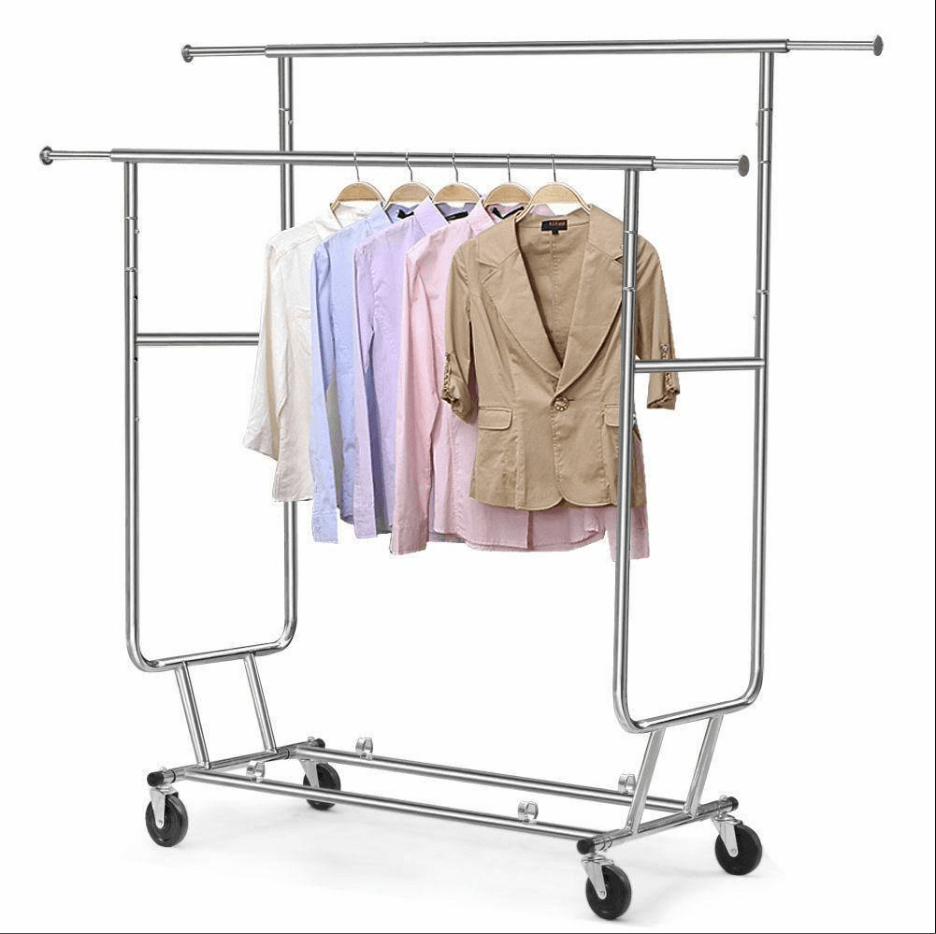 Heavy Duty Double Rod Adjustable Rolling Garment Rack Rolling Garment Rack Collapsible Coat Rack