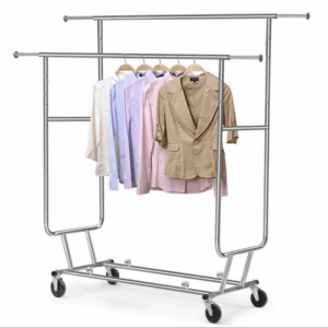 Heavy Duty Double Rod Adjustable Rolling Garment Rack Rolling Garment Rack Collapsible Coat Rack