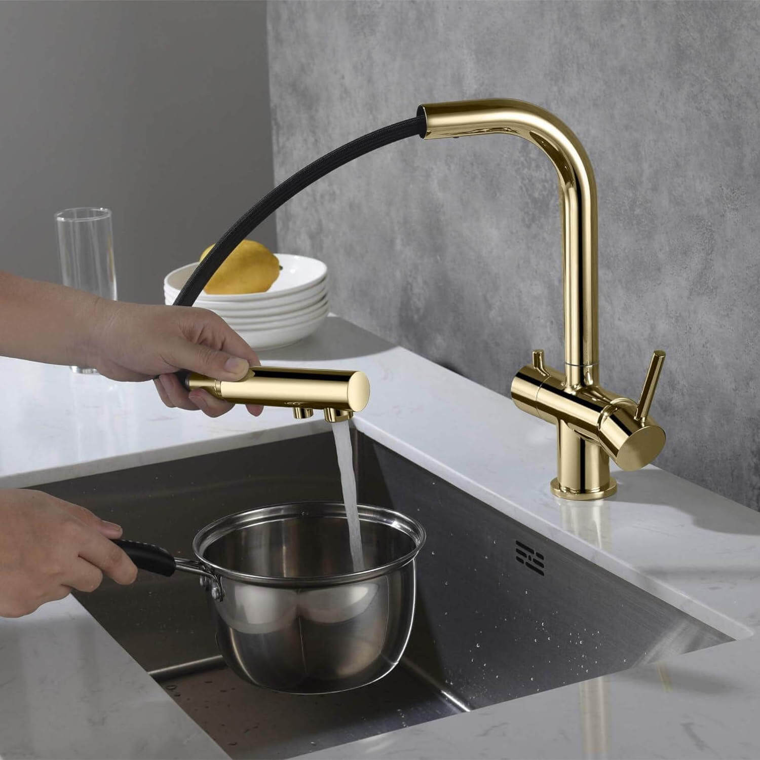 Anti-Brass Kitchen Faucet with Pull Down Sprayer and Deck Plate Laundry Utility Room RV Pull Out Modern 3 way Tap