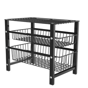 Kitchen Bathroom Cabinet Organizer Drawer Rack Two Tier Sliding Basket Pull Out Basket