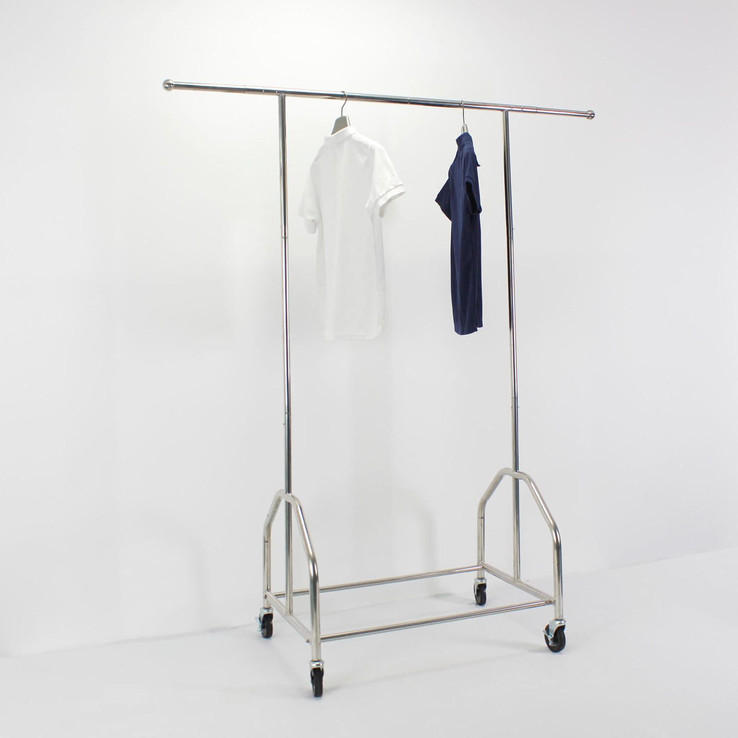 Heavy Duty Collapsible Simple Double Rail Clothes Garment Rack and with Wheels Clothing Rolling Rack