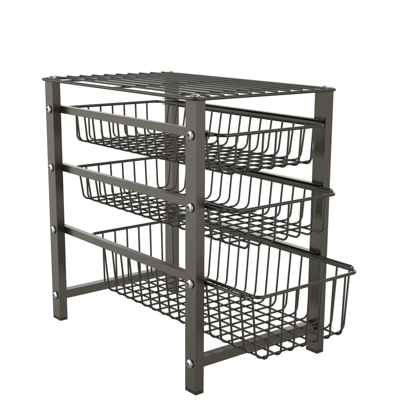 Office Kitchen Bathroom Cabinet Organizer Drawer Matt Black Rack Three Tier Sliding Basket Pull Out Wire Basket