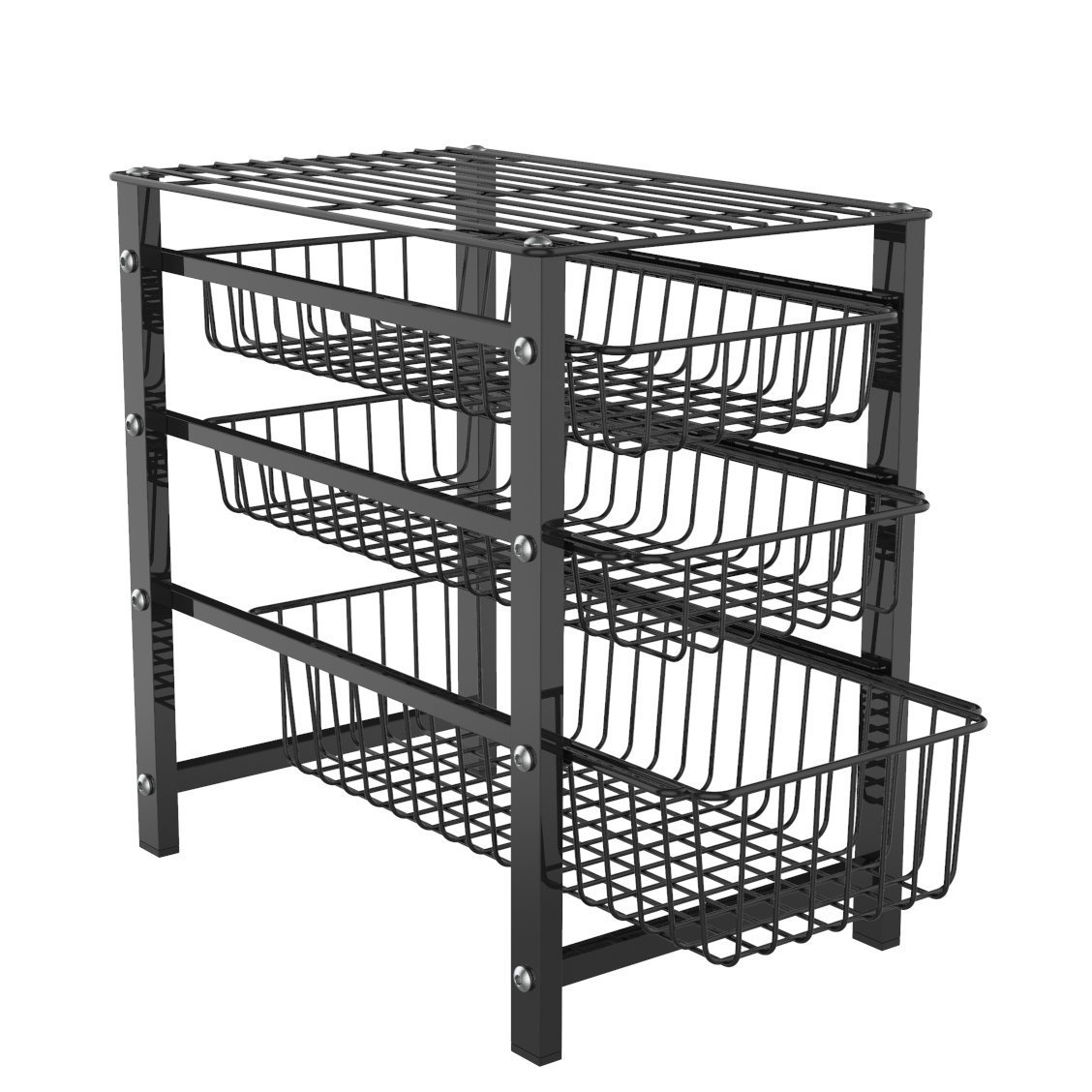 Office Kitchen Bathroom Cabinet Organizer Drawer Matt Black Rack Three Tier Sliding Basket Pull Out Wire Basket