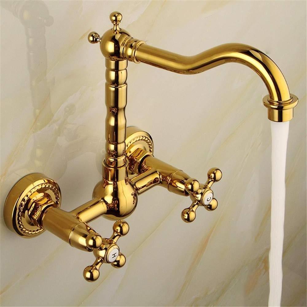 Bathroom Brass n Wall Faucet Gold Basin Shower hot and Cold Water Mixer Tap Kitchen Faucet