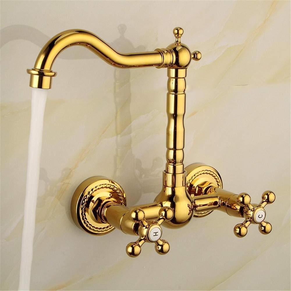 Bathroom Brass n Wall Faucet Gold Basin Shower hot and Cold Water Mixer Tap Kitchen Faucet