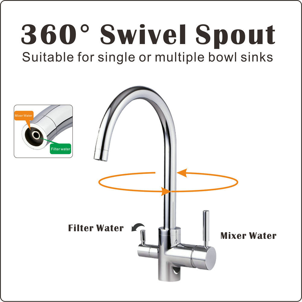 DOGO Hot Selling Kitchen Faucet Swan Neck Brass Kitchen Faucet 3 Way Filter Mixer Sink Faucet