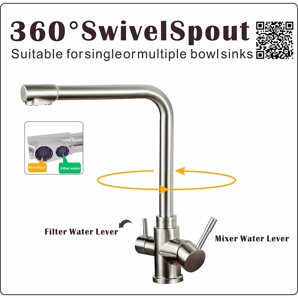 China Kitchen Faucet Factory DOGO S3301 Stainless Steel Kitchen Sink Faucet Water Treatment Tap 3 Way Kitchen Faucet