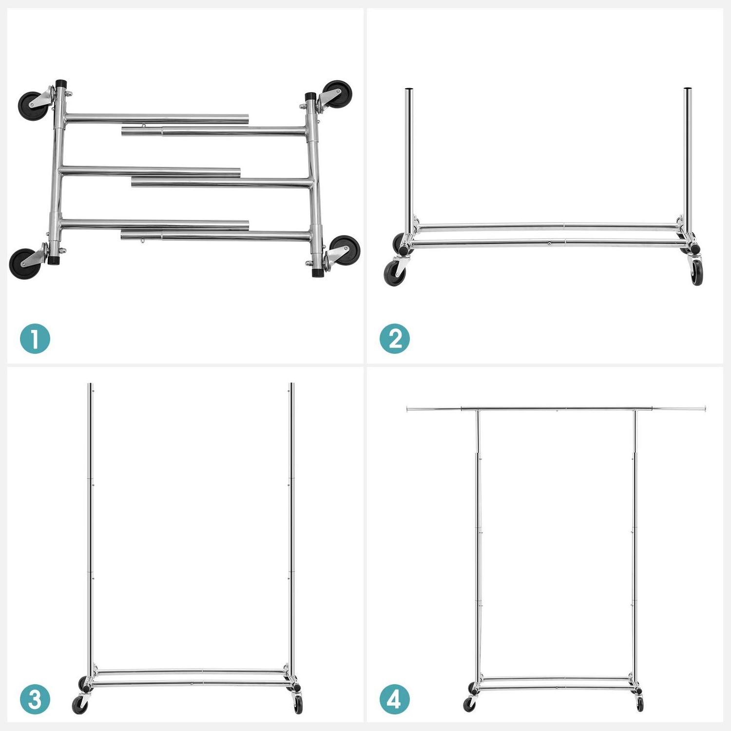 Folding Stainless steel Clothes Rail Rack,  Heavy Duty Storage Organizer on Wheels with Adjustable Clothes Rack