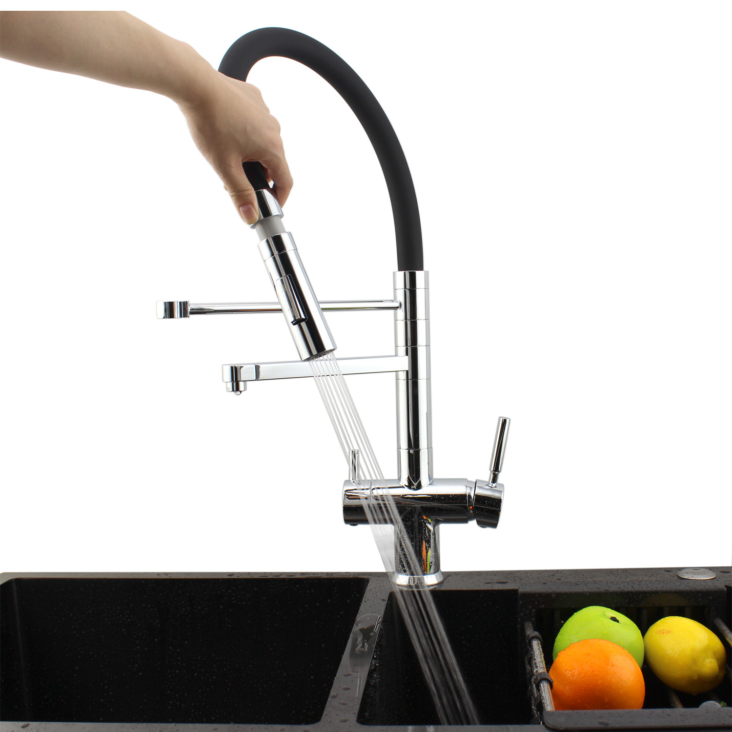 DOGO High Quality Popular 3 Way Pull out Pull Down Sprayer Kitchen Sink Faucet 3 in 1 Filtered Commercial Spring Kitchen Taps