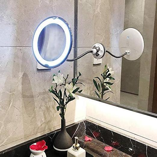 360 Swivel 10x Magnifying Bright LED Lighted Makeup Mirror Adjustable Flexible Bendable Gooseneck Wall Mounted Bathroom Mirror