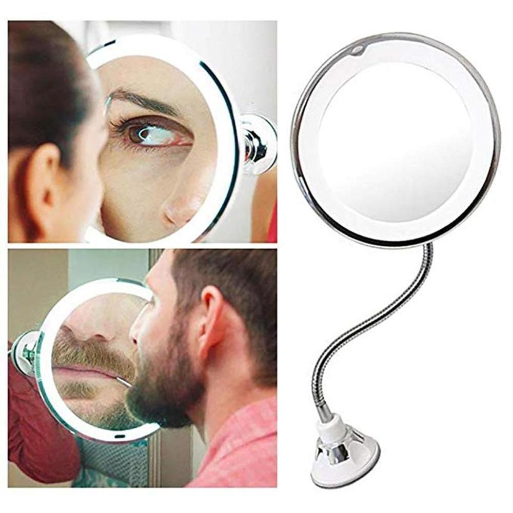 360 Swivel 10x Magnifying Bright LED Lighted Makeup Mirror Adjustable Flexible Bendable Gooseneck Wall Mounted Bathroom Mirror