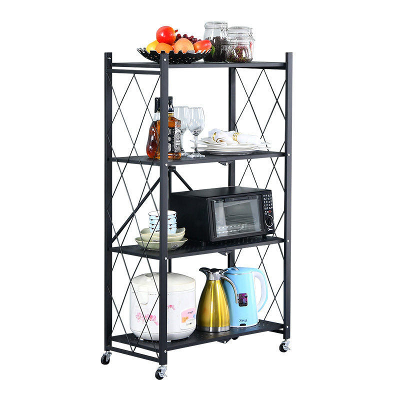 3 /4/5Tier Foldable Storage Rolling Cart Metal Wire Organizer Shelves Small Portable Pre-Assembled with wheels