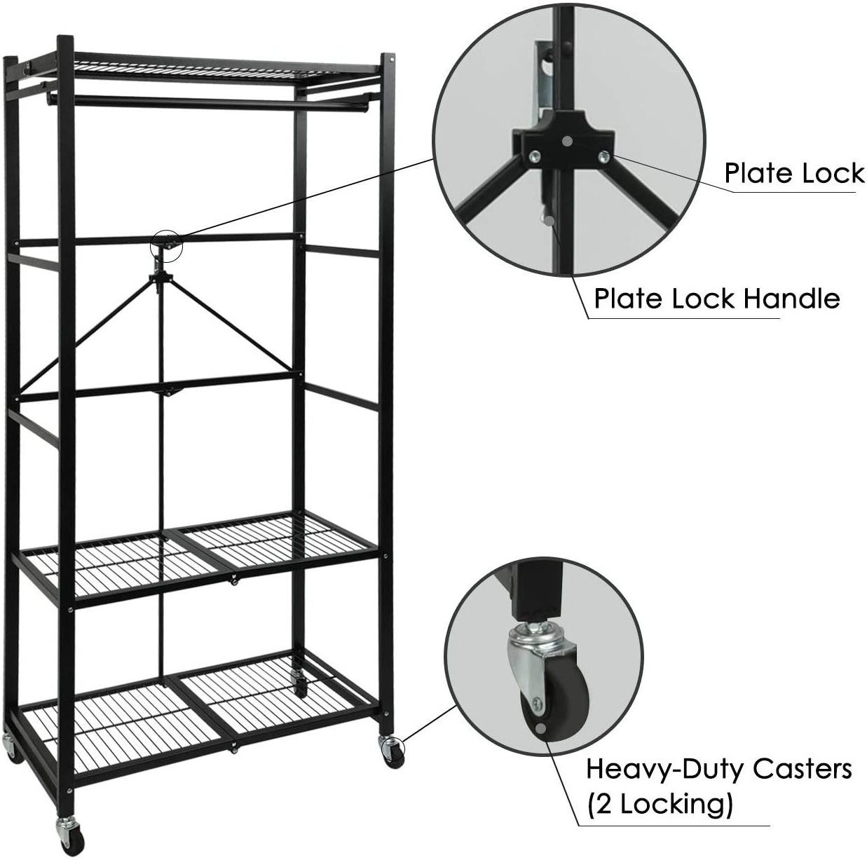 3 /4/5Tier Foldable Storage Rolling Cart Metal Wire Organizer Shelves Small Portable Pre-Assembled with wheels