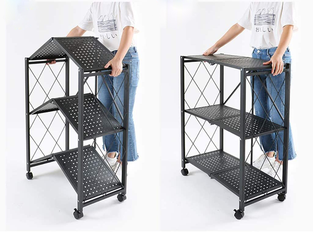 3 /4/5Tier Foldable Storage Rolling Cart Metal Wire Organizer Shelves Small Portable Pre-Assembled with wheels