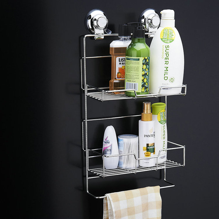 2 Tier Bathroom Shelves Home Kitchen Bathroom Shower Storage Shelf Caddy Basket Rack Wall Mounted Bath Shelve