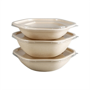 Hexagonal Salad Bowl One Time Take-out Meal Box Dessert Fruit Cut Box Bagasse Salad Bowl Fruit Bowl