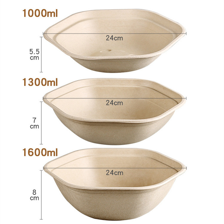 Hexagonal Salad Bowl One Time Take-out Meal Box Dessert Fruit Cut Box Bagasse Salad Bowl Fruit Bowl