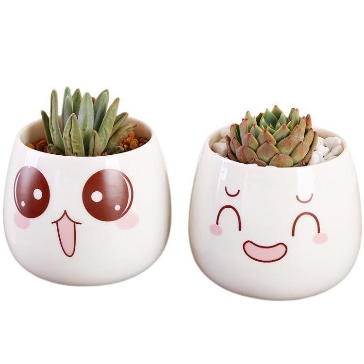 Cartoon Smiley Face Flower Pot Succulent Ceramic Flower Pot Breathable Plant Pot