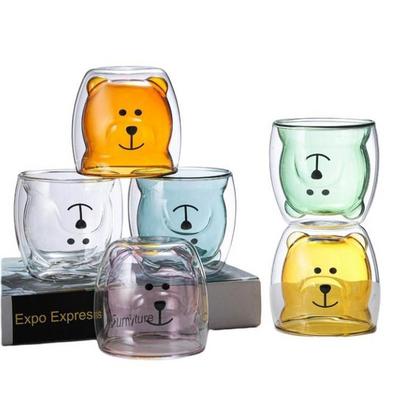 Double Wall Cartoon Glass Milk Breakfast Water Bear Coffee Cup Colorful Cute Glass Cup