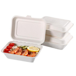 Degradable Sugarcane Bagasse Clamshell Fast Food Lunch Box Eco Friendly Disposable Travel White Disposable Plates with Lid