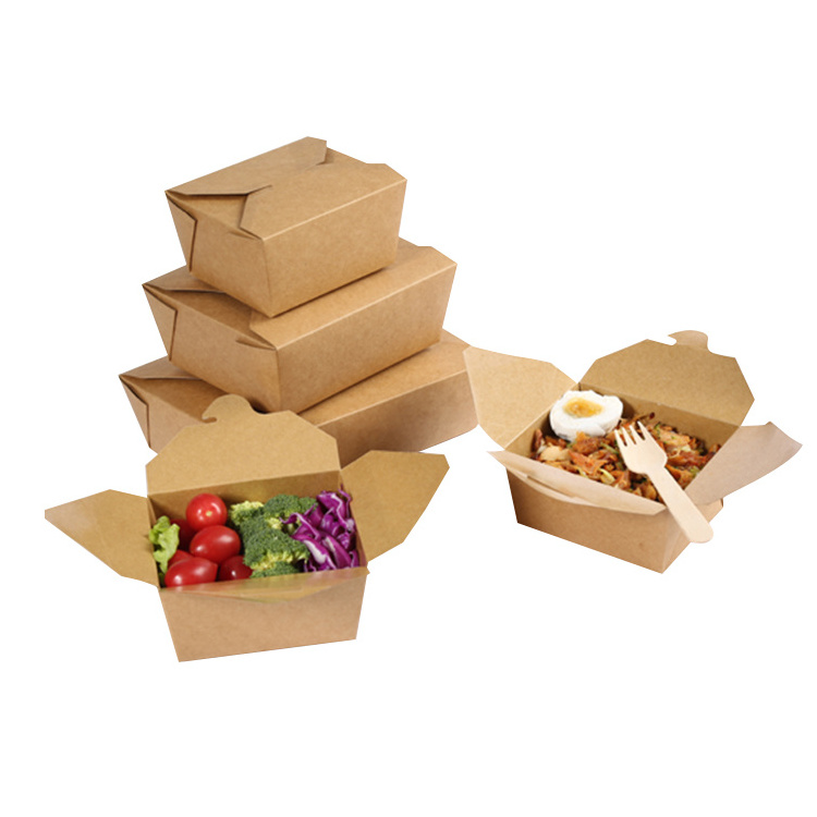 Disposable Kraft Paper Lunch Box Light Salad Fried Chicken Barbecue Bento Greaseproof Fast Food Carton Packaging Takeaway Box