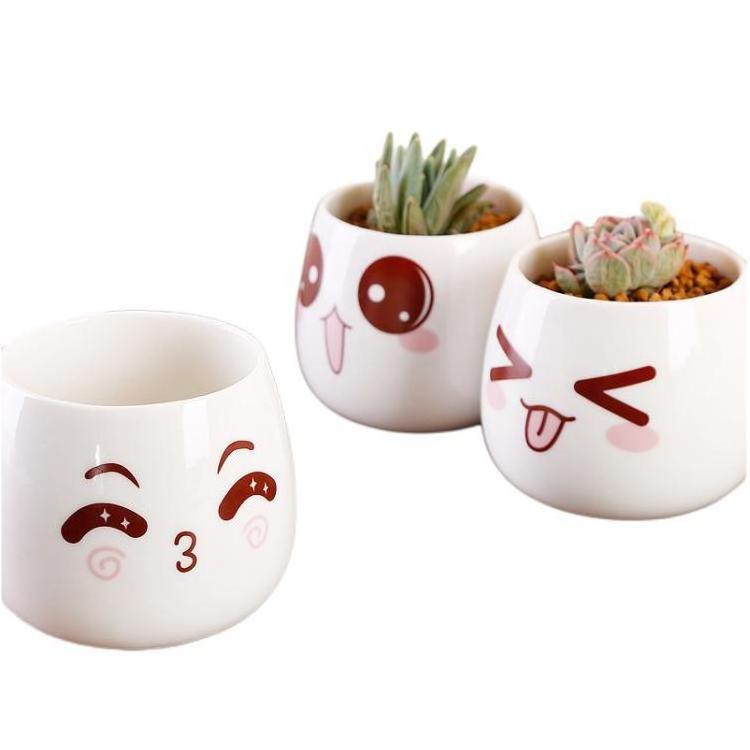 Cartoon Smiley Face Flower Pot Succulent Ceramic Flower Pot Breathable Plant Pot