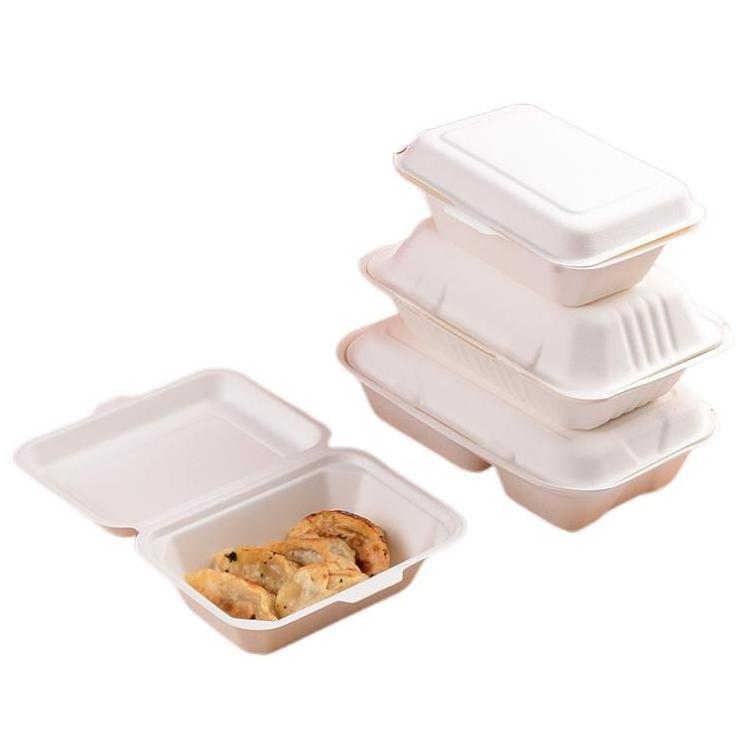 Degradable Sugarcane Bagasse Clamshell Fast Food Lunch Box Eco Friendly Disposable Travel White Disposable Plates with Lid