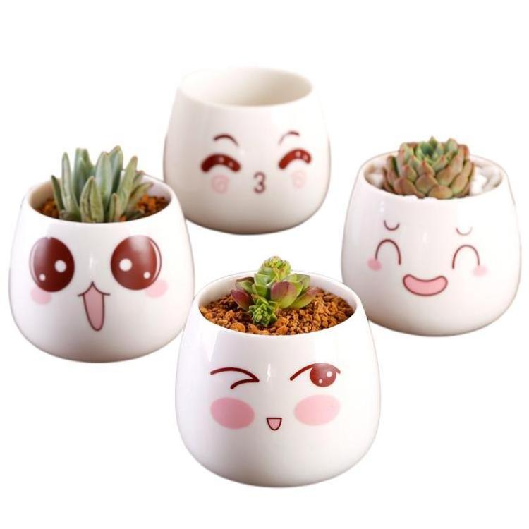 Cartoon Smiley Face Flower Pot Succulent Ceramic Flower Pot Breathable Plant Pot