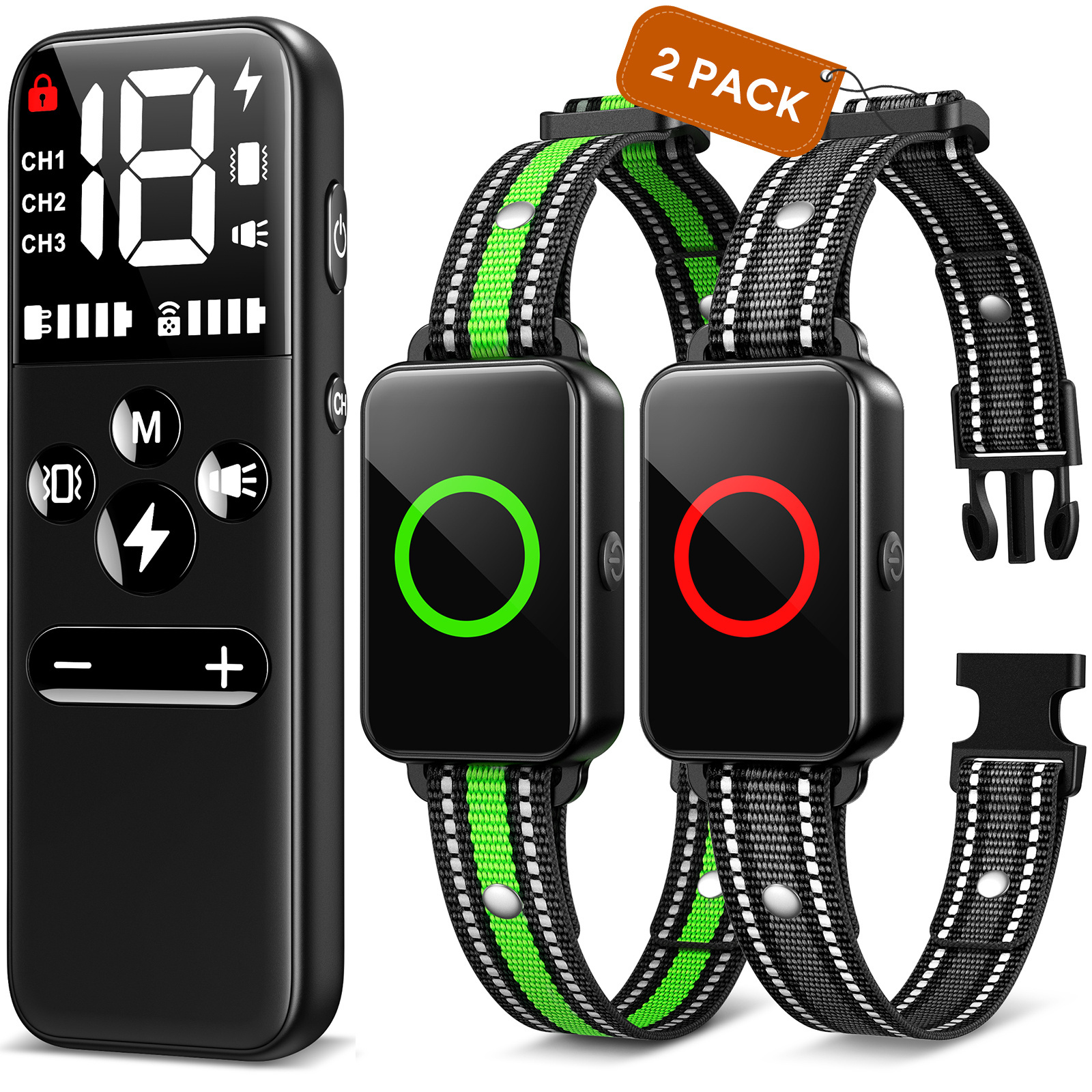 4in1 2 Dogs 2600Ft Dog Shocker Waterproof Dog Training Collar with Remote 2 Pack with Beep Vibration Humane Shock