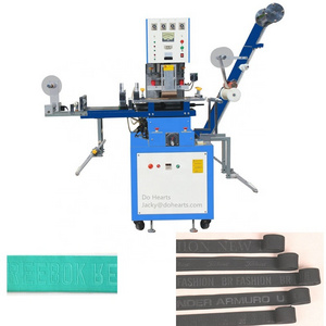 Cheap price automatic label logo press embossing deboss machine onto elastic tape