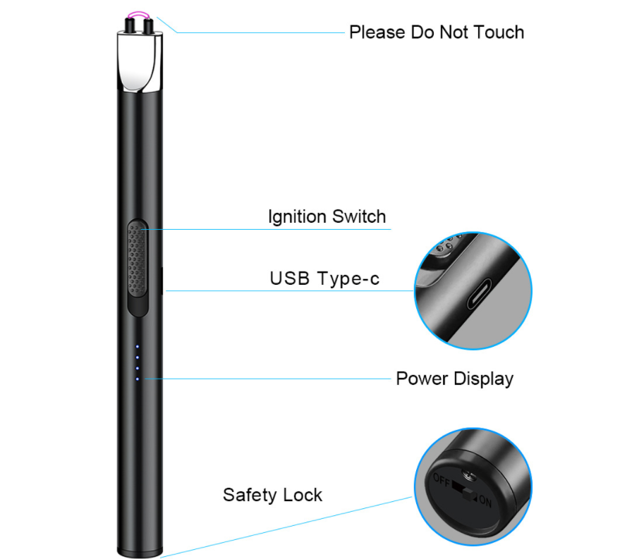 Wholesale type-c charging usb rechargeable lighter windproof electronic lighter candle lighter