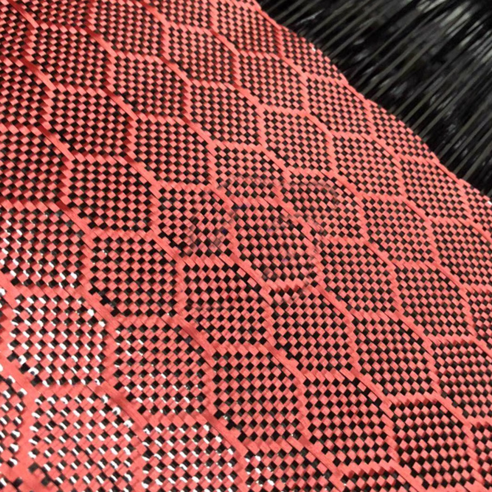 Aramid and Carbon Fiber Mixed Fabric Hexagon Pattern High Quality Hybrid Blend Fibre Sheet Cloth Yellow Red Blue Black Color