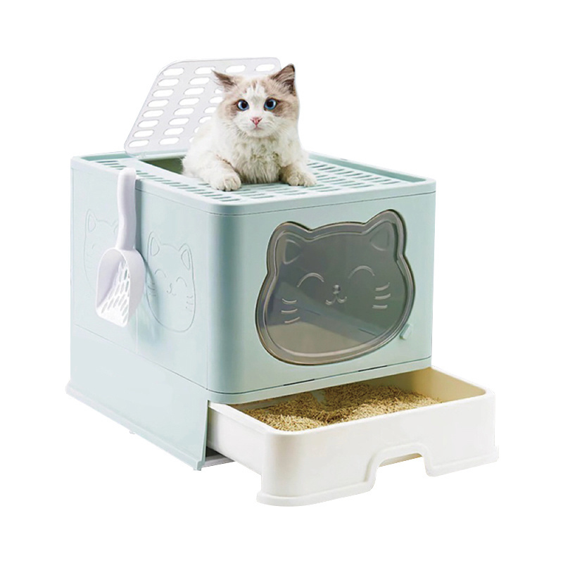 enclosed foldable cat litter box with drawer portable travel  cat toilet tray