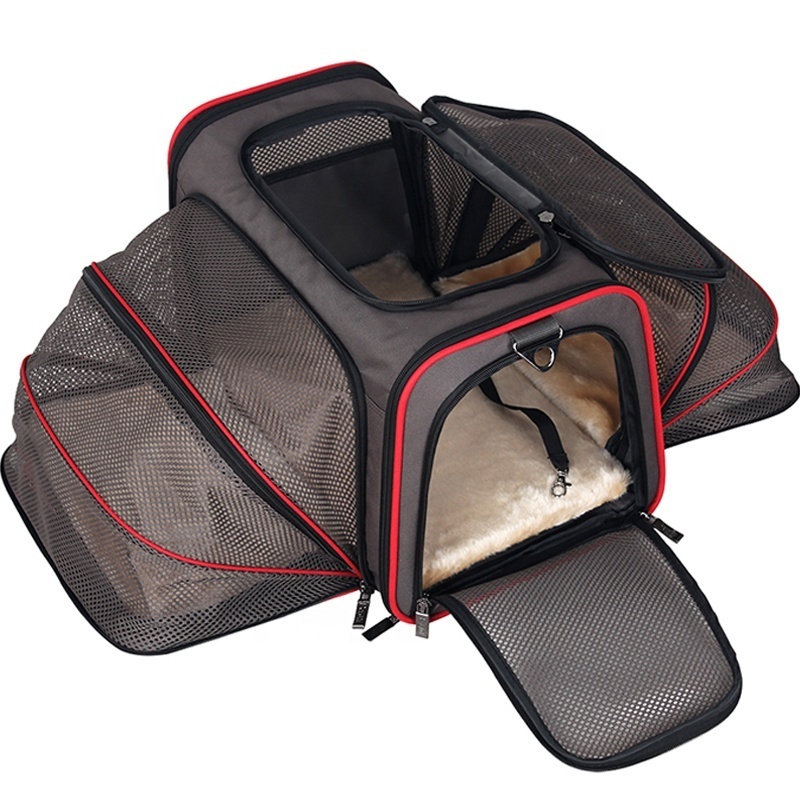 airline approved foldable  cat carrying bag dog carrier Two Side Expansion Extra Spacious Soft Side Pet Carrier