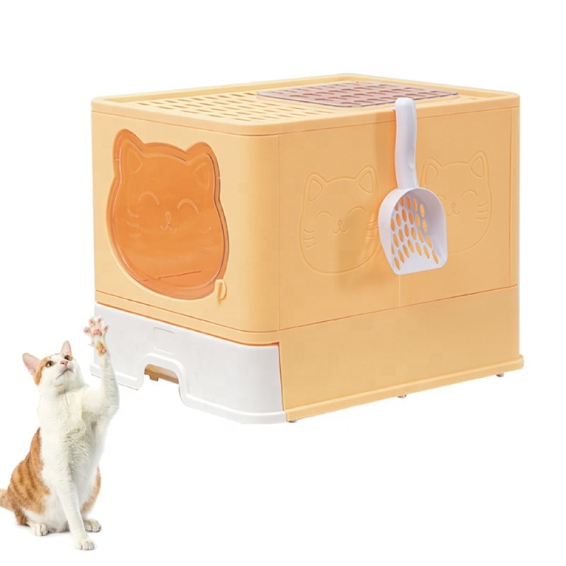 enclosed foldable cat litter box with drawer portable travel  cat toilet tray