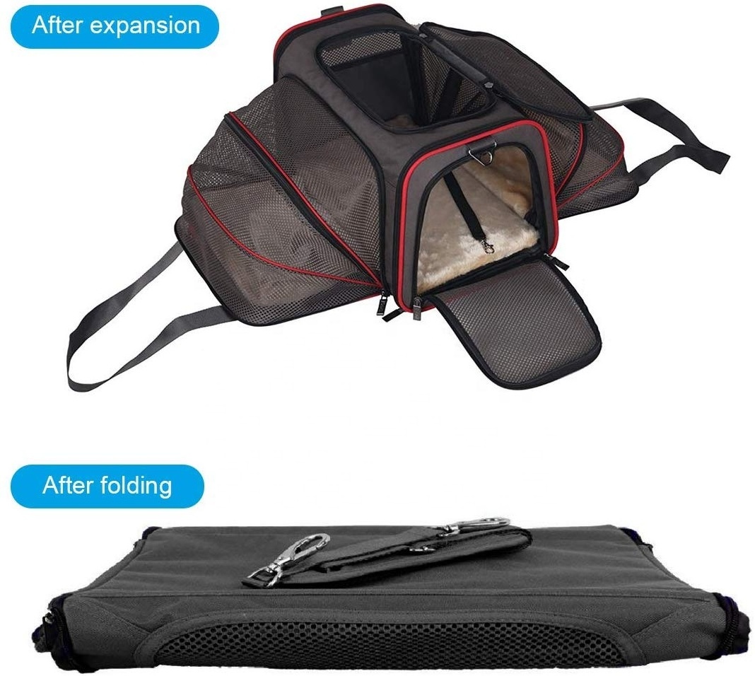 airline approved foldable  cat carrying bag dog carrier Two Side Expansion Extra Spacious Soft Side Pet Carrier