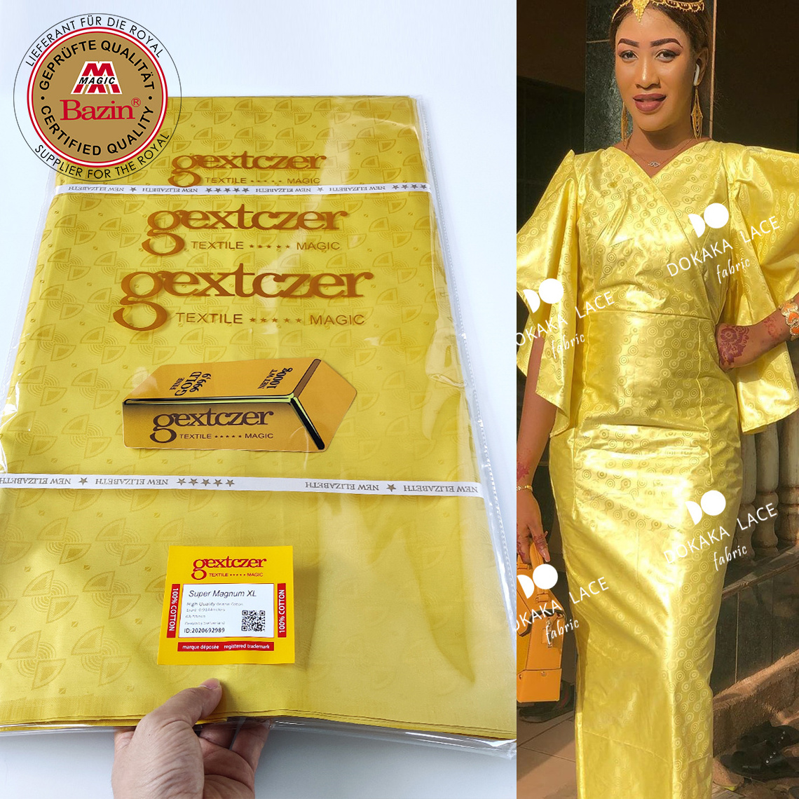 Yellow African Bazin Riche Gextczer For Guinea Gambia Men Or Women Daily Clothing 2021 Top Quality Basin Riche Lace  Fabrics