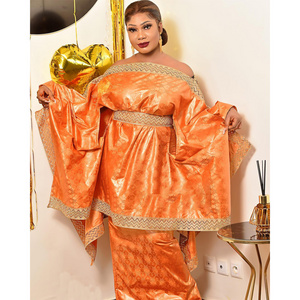 Orange Loose Style Original Bazin Riche Long Dresses For Ankara Nigeria Women Party Daily Clothing Party Dashiki Robe