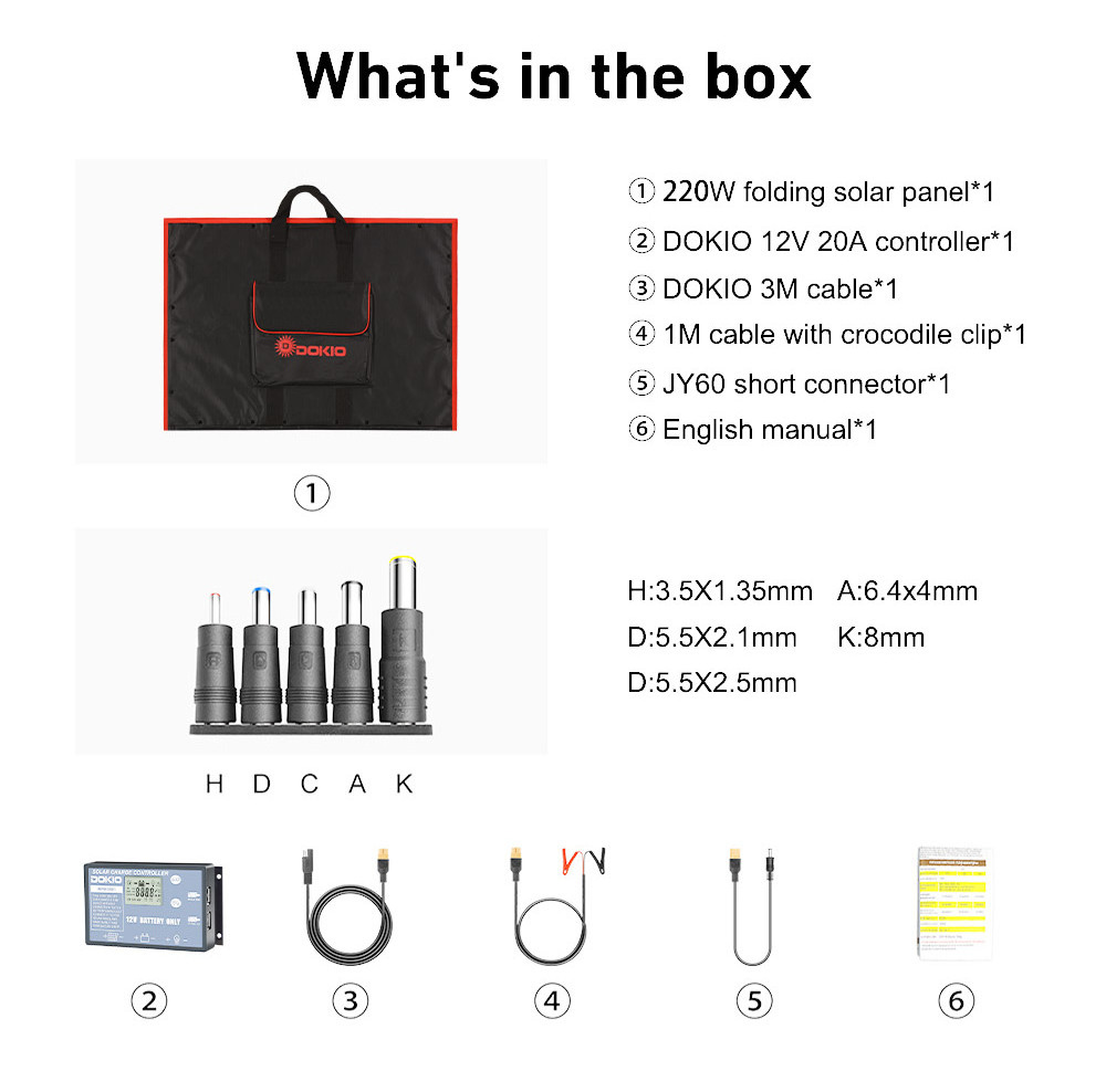 Free shipping Dokio USA Warehouse 18V 200W 220W Flexible Foldable  Outdoor Portable Solar Panel For Travel&Boat&RV High Quality